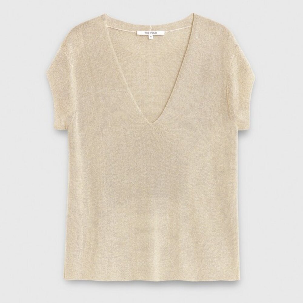 The Fold Lorne Knitted Gold Metallic Blend Top